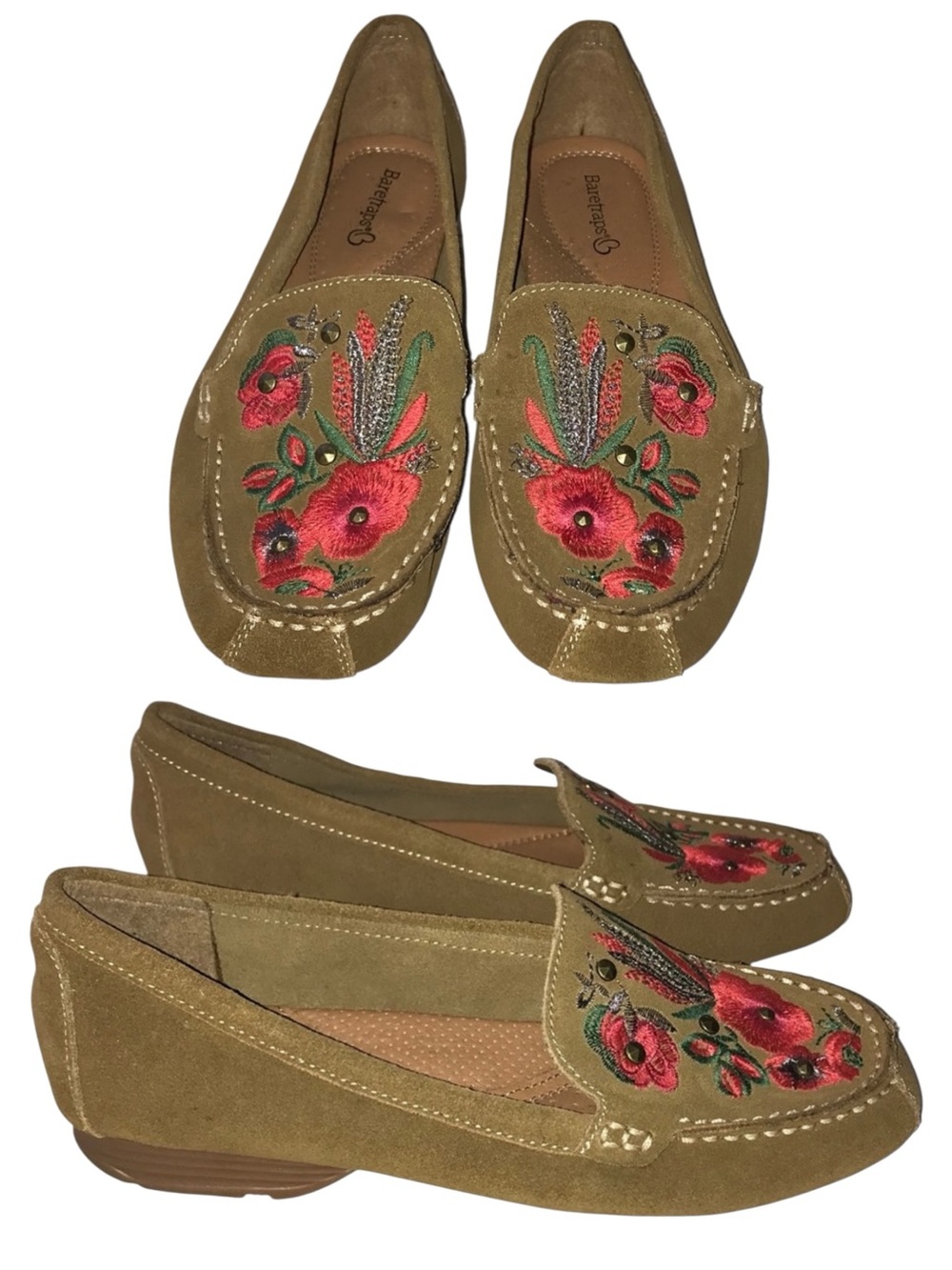 BareTraps Otella BOHO Suede Floral Embroidered Moccasins Slip On Shoes - 7W